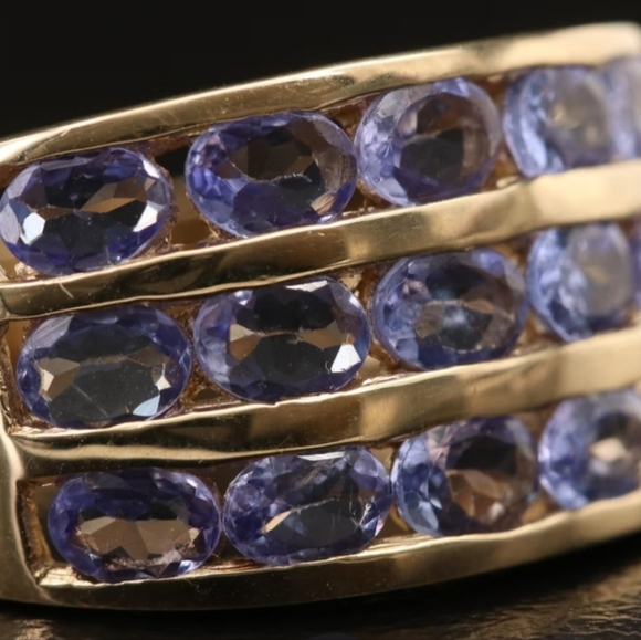 14K Tanzanite Multi-Row Ring Yellow Gold 15 Stones - Picture 2 of 8